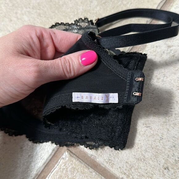 Savage X Fenty Black Candy Hearts Unlined Lace Balconette Bra - Picture 12 of 12